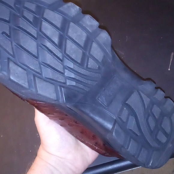 Roper Mens Performance Sport Slip-Ons Cognac Tan Faux Ostrich Leather Shoes - Picture 4 of 10